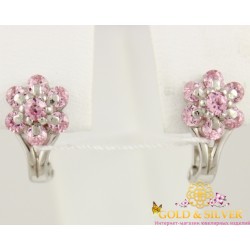 Серебряные Серьги 925 проба. Женские серебряные серьги Цветочек Розовый 420826с